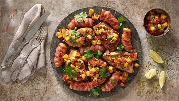 Schab ze smażonymi bananami