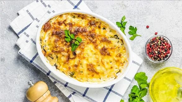 Zapiekanka ryżowa z warzywami i kurczakiem